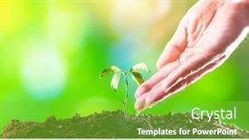  Presentation with life saving - PPT theme consisting of farmer-s-hand-watering background and a seafoam green colored foreground
