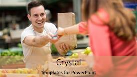  Presentation with market food - Colorful PPT theme enhanced with farmer s market stall backdrop and a coral colored foreground