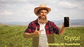  Presentation with grapevine - PPT theme having farmer-with-a-smartphone-standing background and a tawny brown colored foreground