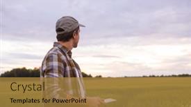  Presentation with food technology - Presentation design having farmer-with-a-tablet-computer background and a gold colored foreground