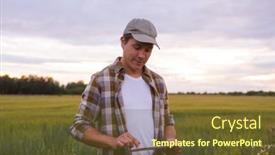  Presentation with food technology - Presentation design enhanced with farmer-with-a-tablet-computer background and a tawny brown colored foreground