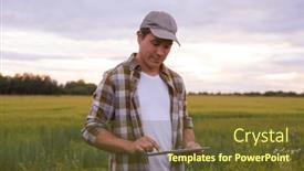  Presentation with food technology - Slide deck with farmer-with-a-tablet-computer background and a tawny brown colored foreground