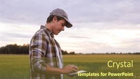  Presentation with food technology - PPT theme having farmer-with-a-tablet-computer background and a tawny brown colored foreground