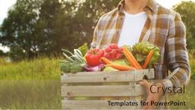  Presentation with farming - Slide deck consisting of farmer-with-a-vegetable-box background and a coral colored foreground