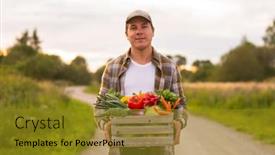  Presentation with farming - Presentation theme having farmer-with-a-vegetable-box background and a gold colored foreground