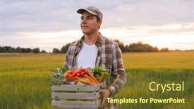  Presentation with farming - PPT theme consisting of farmer-with-a-vegetable-box background and a tawny brown colored foreground