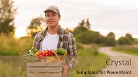  Presentation with farming - Presentation theme featuring farmer-with-a-vegetable-box background and a coral colored foreground