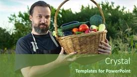  Presentation with harvest - Presentation design with farmer-with-an-ecological-harvest background and a tawny brown colored foreground