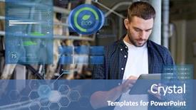  Presentation with computer agriculture - Audience pleasing PPT theme consisting of farmer with tablet pc computer backdrop and a teal colored foreground