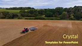  Presentation with tractor - PPT theme enhanced with farmer-with-tractor-on-wide background and a tawny brown colored foreground