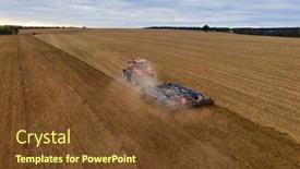  Presentation with aerial - Beautiful PPT theme featuring farmer-with-tractor-on-wide backdrop and a tawny brown colored foreground