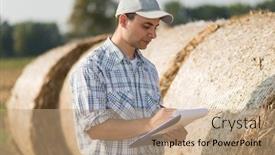  Presentation with writing - Cool new PPT layouts with farmer-writing-on-a-document backdrop and a coral colored foreground