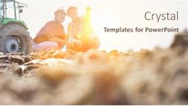  Presentation with flare - Cool new slide set with farmers examining soil in field with yellow lens flare in background backdrop and a cream colored foreground