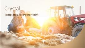  Presentation with flare - Presentation consisting of farmers examining soil in field with yellow lens flare in background background and a cream colored foreground