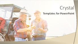  Presentation with lens - Slide set having farmers examining soil in field with yellow lens flare in background background and a cream colored foreground