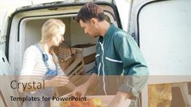  Presentation with loading - Colorful presentation enhanced with farmers loading truck of vegetables for market backdrop and a coral colored foreground