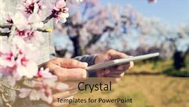  Presentation with computer network - Slides enhanced with farmers network - closeup of a young man background and a yellow colored foreground