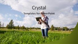  Presentation with computer agriculture - Beautiful PPT theme featuring farmers network - farming agriculture technology and people backdrop and a light gray colored foreground