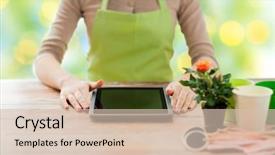  Presentation with green lights - Cool new slide set with farmers network - people gardening flowers and profession backdrop and a  colored foreground