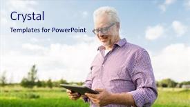  Presentation with exercise n old age - Colorful PPT layouts enhanced with farmers network - technology old age and people backdrop and a sky blue colored foreground