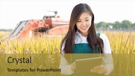  Presentation with medicina tradicional chinesa chinese herb - Presentation theme featuring farmers network - young chinese woman agonomist background and a gold colored foreground