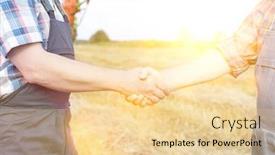  Presentation with shaking hands - Beautiful PPT layouts featuring farmers-shaking-hands-in-field backdrop and a blonde colored foreground
