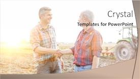  Presentation with shaking hands - Colorful PPT theme enhanced with farmers-shaking-hands-in-field backdrop and a white colored foreground