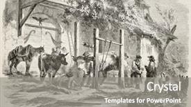  Presentation with journal - Cool new slide deck with farmers shoeing oxen old illustration backdrop and a gray colored foreground