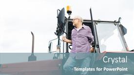  Presentation with farming - PPT theme featuring farming agriculture and people concept - senior man or farmer getting out of tractor at farm background and a seafoam green colored foreground