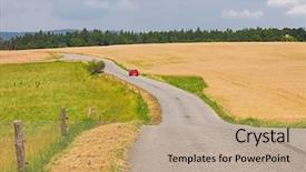  Presentation with agricultural - Audience pleasing slides consisting of farming warming - narrow road through agricultural fields backdrop and a coral colored foreground