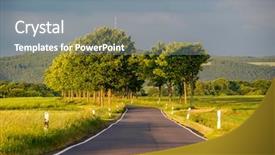  Presentation with rural india paddy field green - Slides having farming warming - rural road between fields background and a gray colored foreground