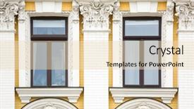  Presentation with brick wall - Slide set featuring fascia - ornate building with vintage windows background and a  colored foreground