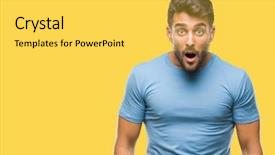  Presentation with fear - Theme with fascinating - young handsome man over isolated background and a yellow colored foreground