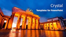  Presentation with illuminated - Audience pleasing theme consisting of fascinating-brandenburg-gate-illuminated backdrop and a teal colored foreground