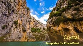  Presentation with river journey - Presentation theme consisting of fascinating journey through the azure waters of verdon river provence alps france the river flow between the sheer cliffs of verdon canyon concept of ecological and active tourism background and a tawny brown colored foreground