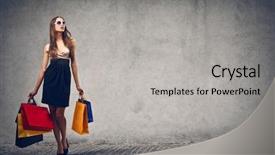  Presentation with shopping - Colorful theme enhanced with fashion - beautiful woman with many shopping backdrop and a light gray colored foreground