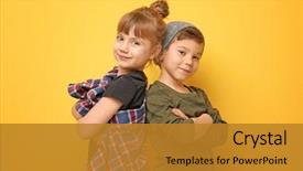  Presentation with cute - Theme with fashion - cute stylish children on color background and a gold colored foreground