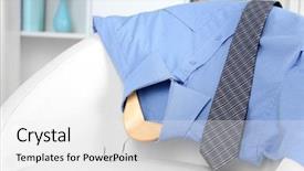  Presentation with tie - Amazing slide deck having mens fashion - man's shirt with tie backdrop and a white colored foreground