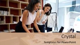  Presentation with fashion - Amazing PPT theme having fashion - two female creatives discussing magazine backdrop and a coral colored foreground
