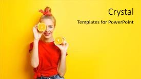  Presentation with yellow orange - Beautiful slides featuring fashion - young beautiful woman with orange backdrop and a light gray colored foreground