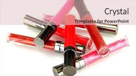  Presentation with blush brushes lip gloss - Audience pleasing PPT layouts consisting of fashion accessories - beautiful lip glosses isolated backdrop and a  colored foreground