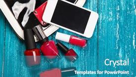  Presentation with nail - Theme featuring fashion accessories - nail polish on blue wood background and a teal colored foreground
