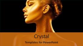  Presentation with jewelry gold - Colorful presentation design enhanced with fashion art golden skin woman backdrop and a gold colored foreground