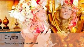  Presentation with baroque - Colorful slide deck enhanced with fashion baroque blond woman drinking backdrop and a  colored foreground