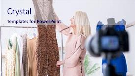  Presentation with google video - Colorful PPT theme enhanced with commerce stream - fashion blogger recording new video backdrop and a sky blue colored foreground