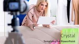  Presentation with blogger - Beautiful slide deck featuring fashion blogger recording new video for her vlog backdrop and a mint green colored foreground