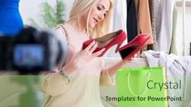  Presentation with blogger - Slide set consisting of fashion blogger recording new video for her vlog background and a mint green colored foreground