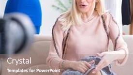  Presentation with blogger - PPT theme with fashion blogger recording new video for her vlog background and a coral colored foreground