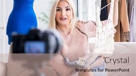  Presentation with blogger - Beautiful slide set featuring fashion-blogger-recording-new-video backdrop and a coral colored foreground