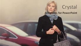  Presentation with tote bag - Audience pleasing PPT theme consisting of fashion blond woman walking in a city street stylish female model in black coat with tote bag outdoor backdrop and a soft green colored foreground